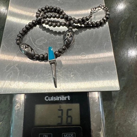 Vintage Southwestern Sterling Silver Beaded Turquoise Necklace - Picture 5 of 6